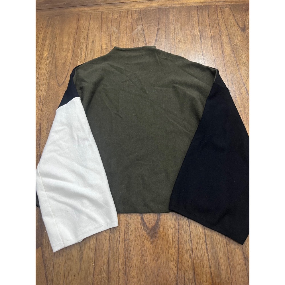 Modern Citizen Colorblock Mock Neck Knit Sweater Black Olive Cream MC20T02 Med